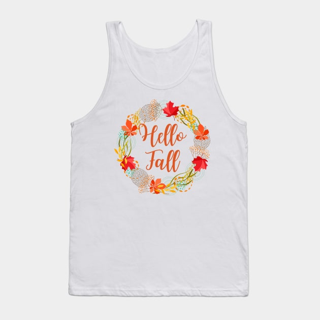 Hello Fall Floral Autumn Design Tank Top by Ken Adams Store